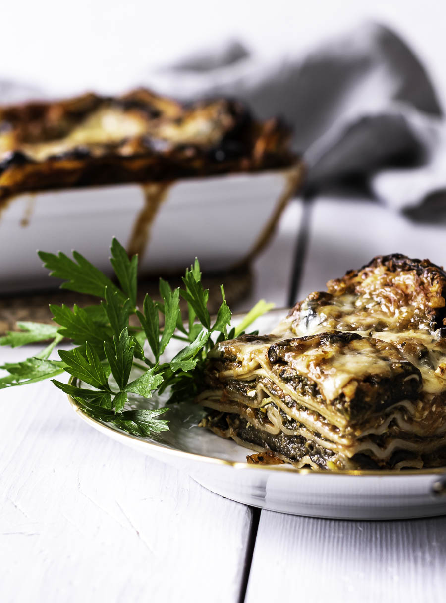 Vegetar lasagne med aubergine, spinat og hytteost