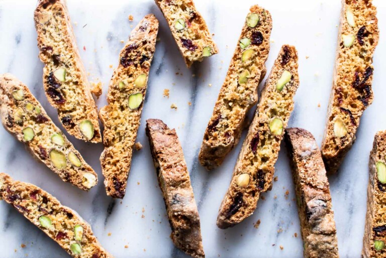 Julebiscotti med appelsin, tranebær og pistacie
