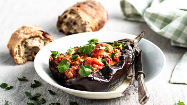 Imam bayildi - fyldte auberginer på tyrkisk