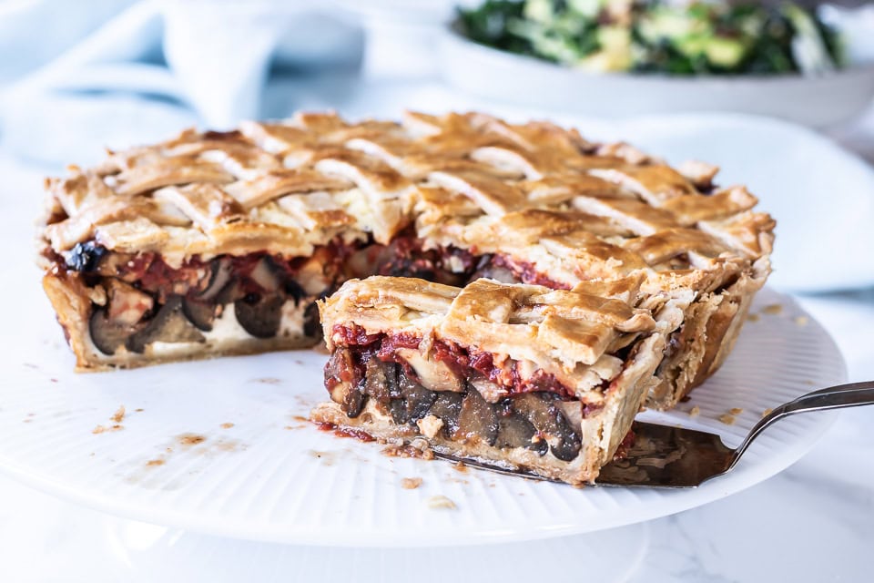 Auberginequiche med champignons