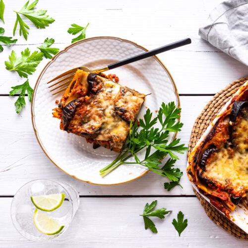 Vegetar lasagne med aubergine, spinat og hytteost