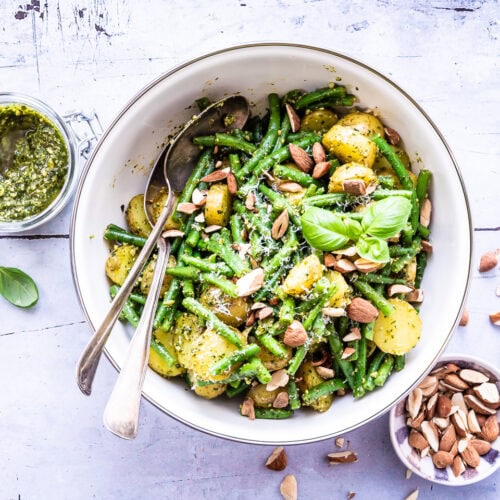 Kold kartoffelsalat med pesto og grønne bønner