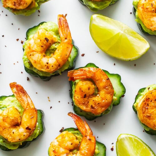 Forret med rejer, avocado og agurk