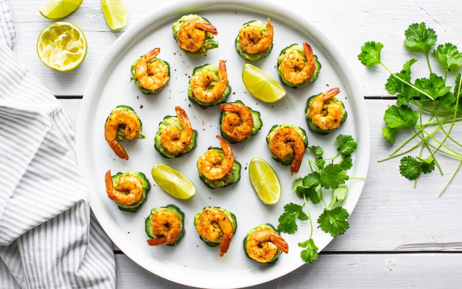 Forret med rejer
avocado og agurk